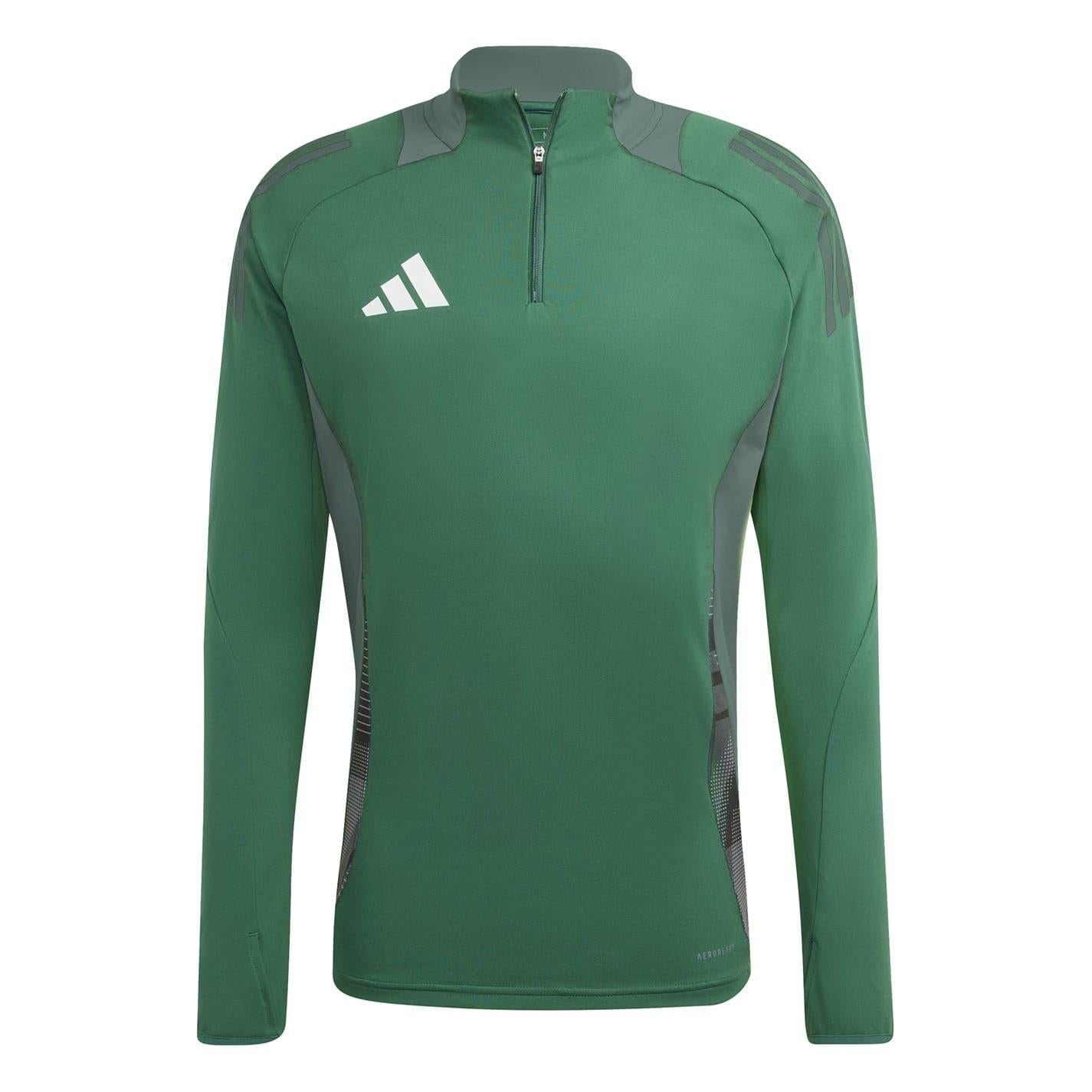 Dark Green - Front - Adidas Mens Half Zip Long-Sleeved Jersey