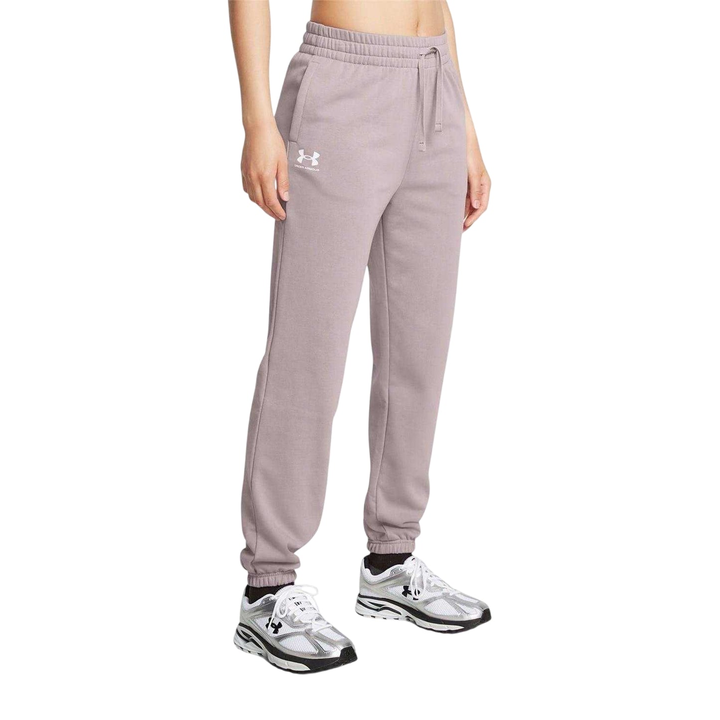 Grey - Side - Under Armour Womens-Ladies Rival Terry Joggers