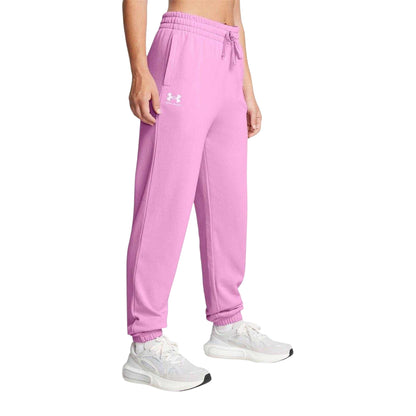 Pink - Side - Under Armour Womens-Ladies Rival Terry Joggers