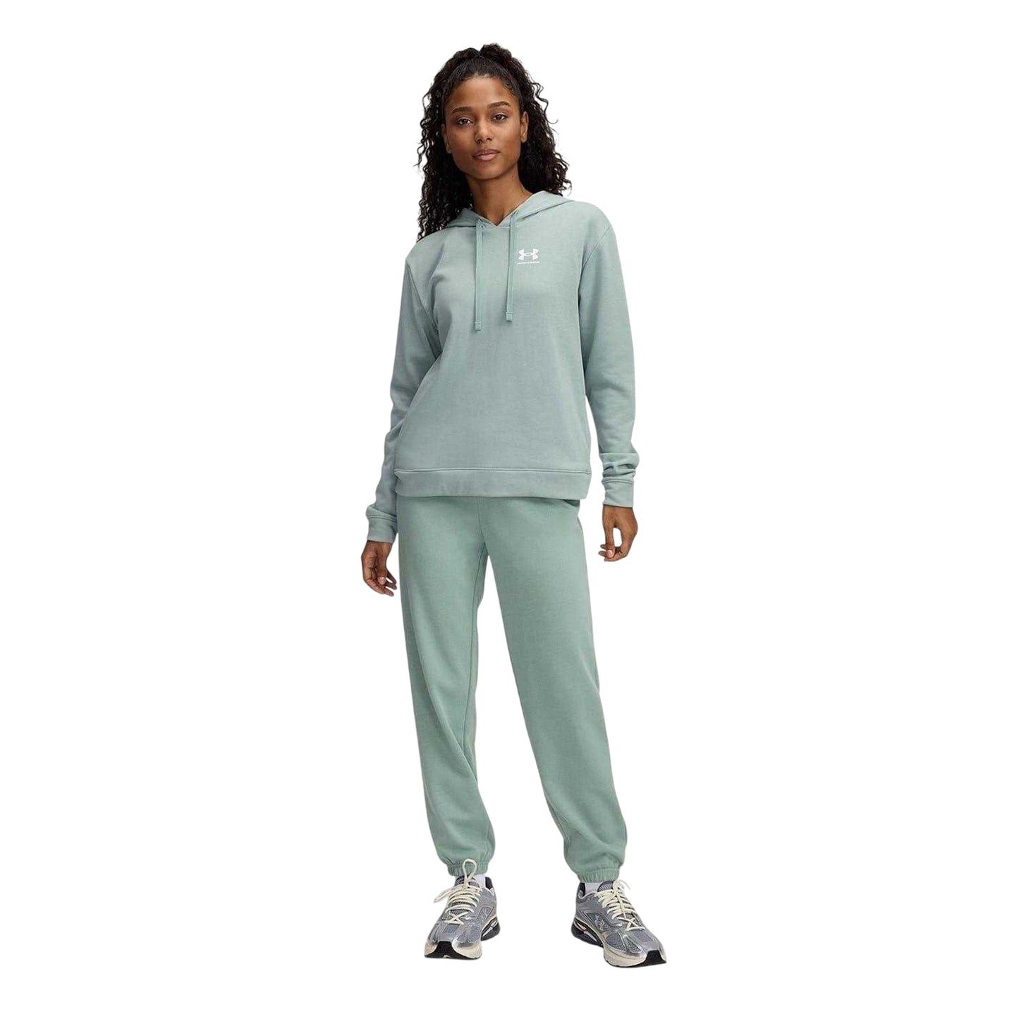 Green - Side - Under Armour Womens-Ladies Rival Terry Joggers