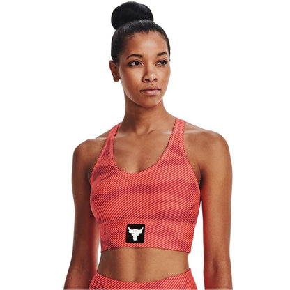 Orange-White - Side - Under Armour Womens-Ladies Project Rock Sports Bra
