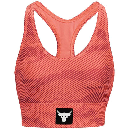 Orange-White - Front - Under Armour Womens-Ladies Project Rock Sports Bra