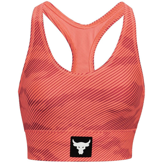 Orange-White - Front - Under Armour Womens-Ladies Project Rock Sports Bra