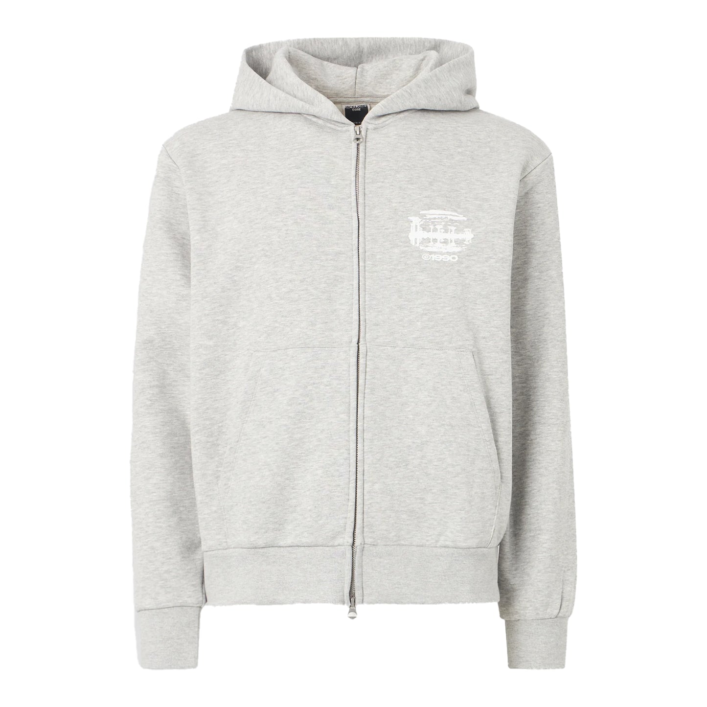 Grey - Front - Jack And Jones Mens Prime Graphic Print Regular Full Zip Hoodie