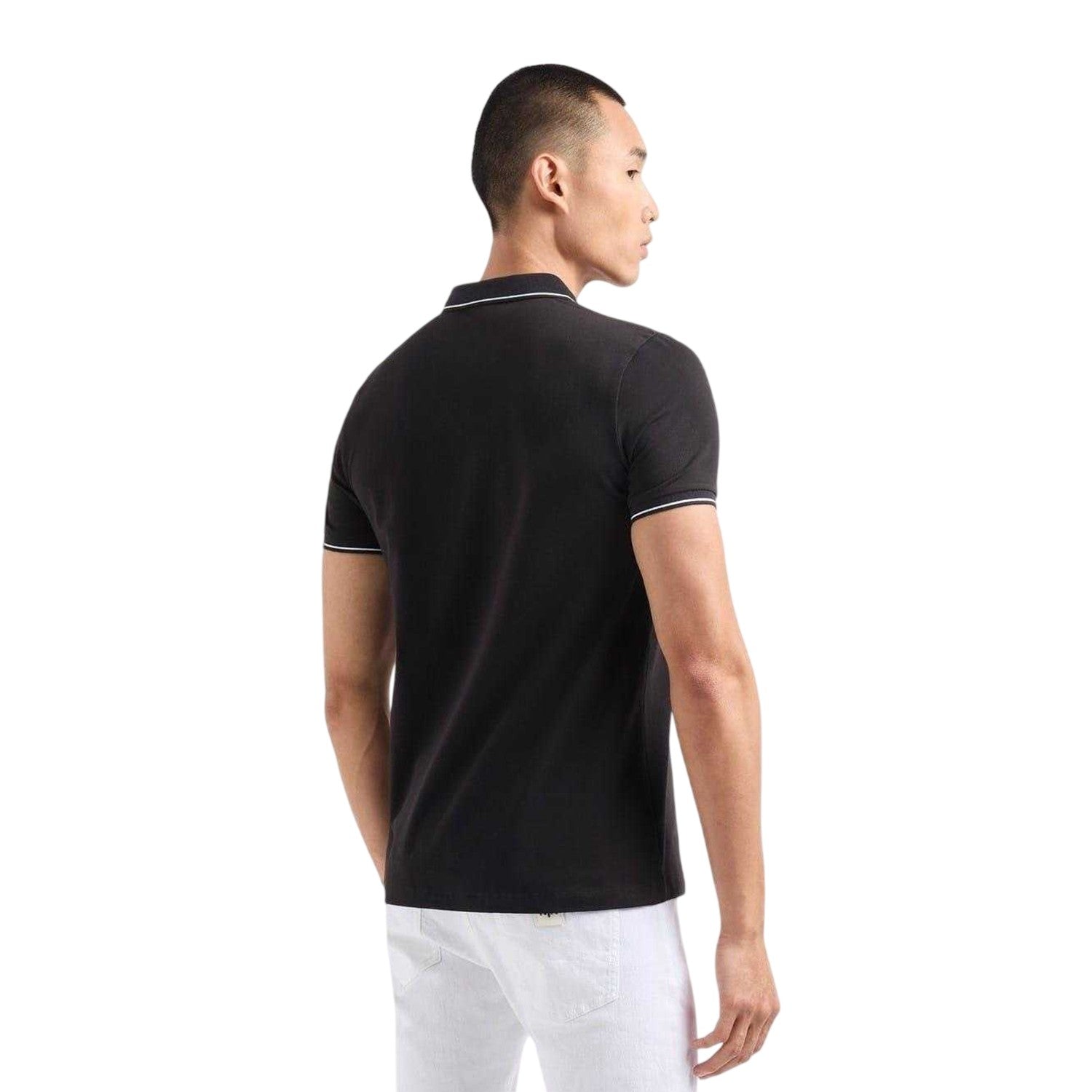 Black - Back - Armani Exchange Mens Stripe Quarter Zip Polo Shirt