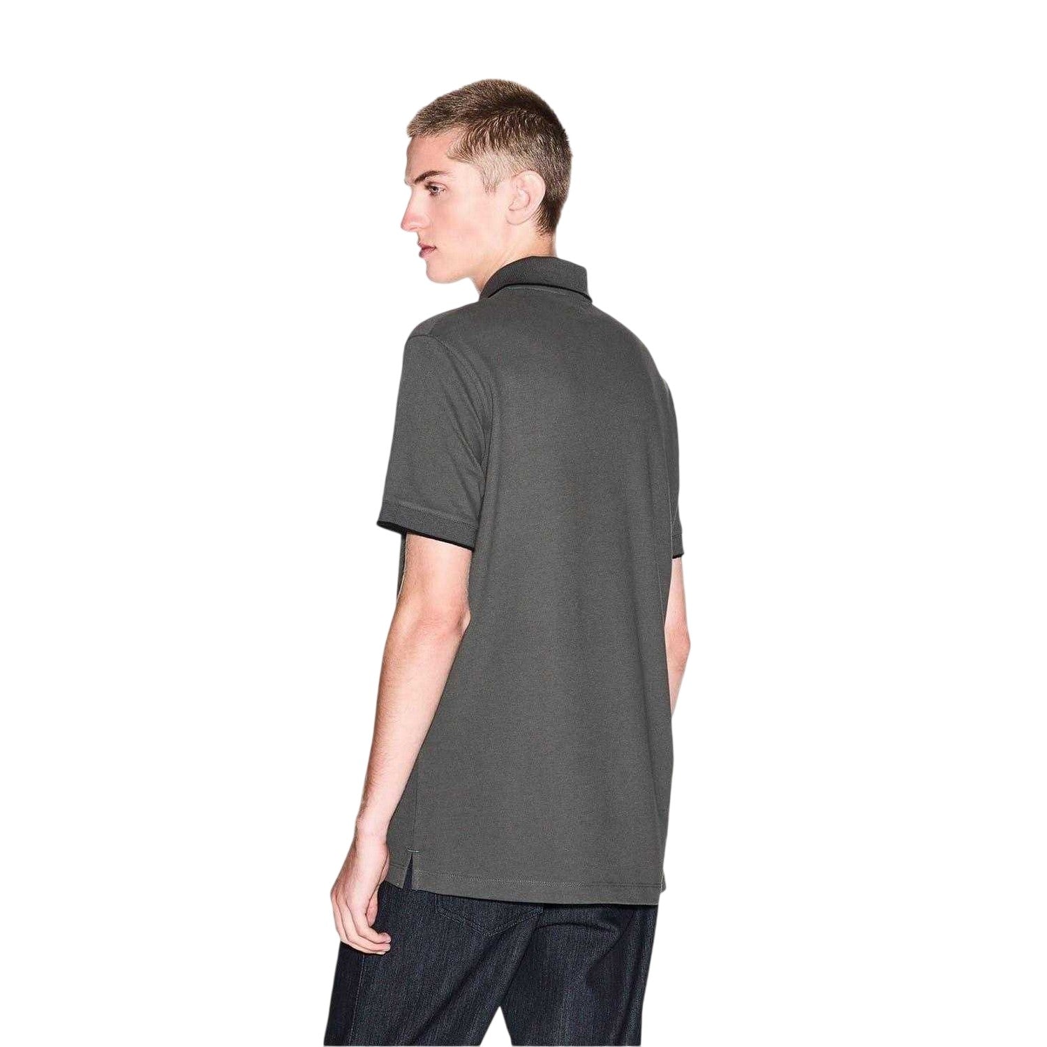 Khaki Tone - Back - Armani Exchange Mens Stripe Quarter Zip Polo Shirt