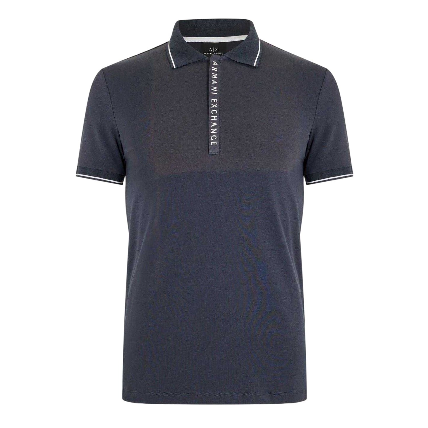 Navy - Front - Armani Exchange Mens Stripe Quarter Zip Polo Shirt