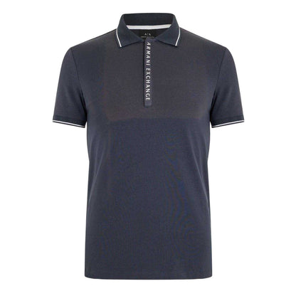 Navy - Front - Armani Exchange Mens Stripe Quarter Zip Polo Shirt