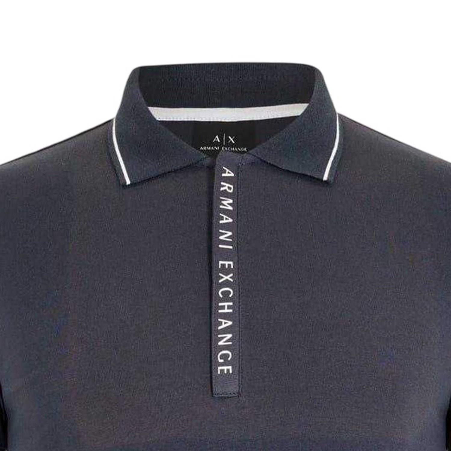 Navy - Side - Armani Exchange Mens Stripe Quarter Zip Polo Shirt