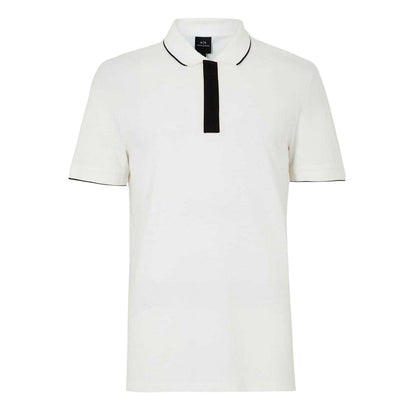 White - Front - Armani Exchange Mens Stripe Quarter Zip Polo Shirt