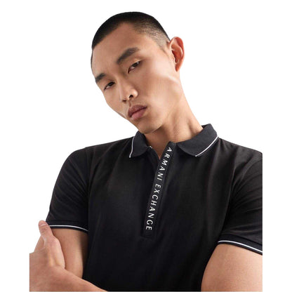 Black - Side - Armani Exchange Mens Stripe Quarter Zip Polo Shirt