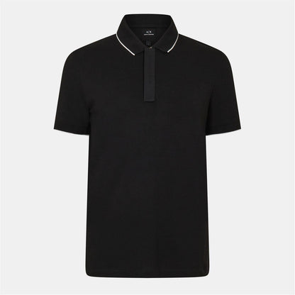 Black-Orange - Front - Armani Exchange Mens Stripe Quarter Zip Polo Shirt