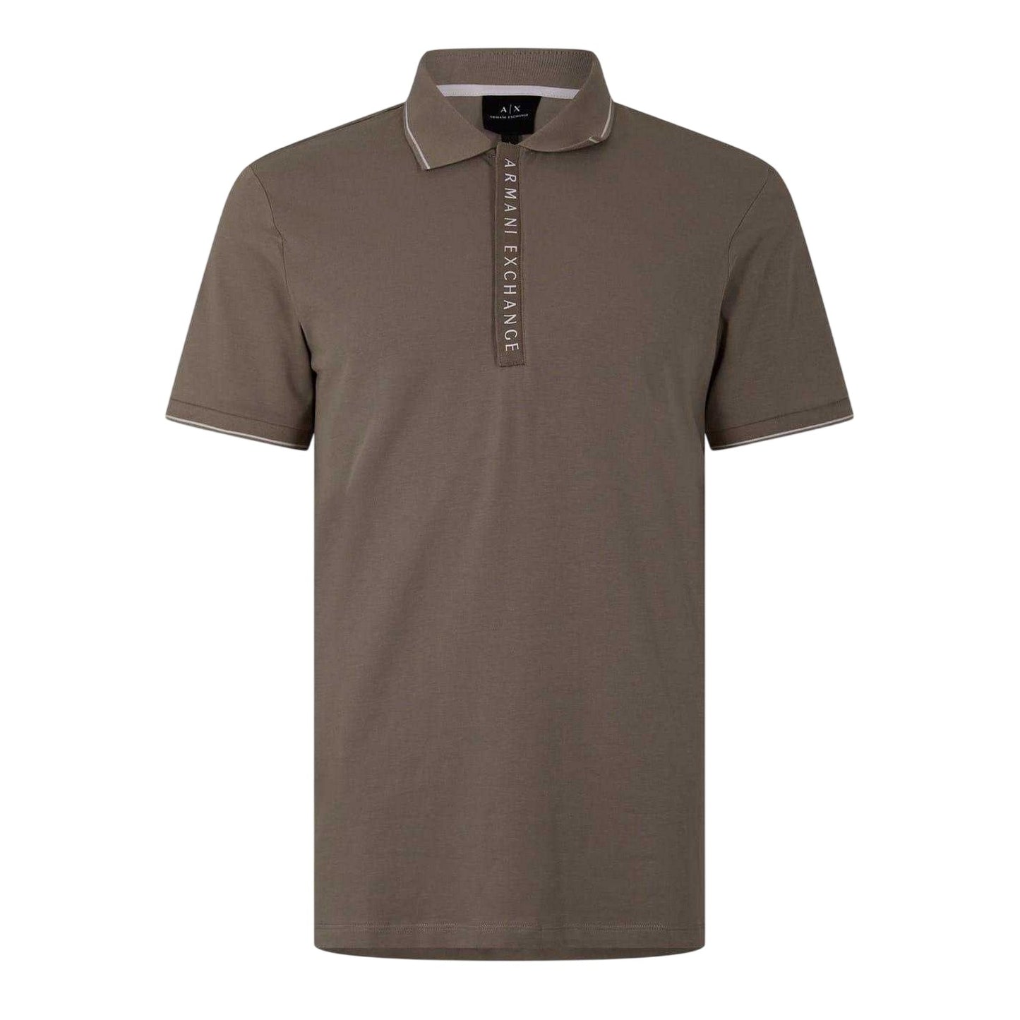 Cashew - Front - Armani Exchange Mens Stripe Quarter Zip Polo Shirt