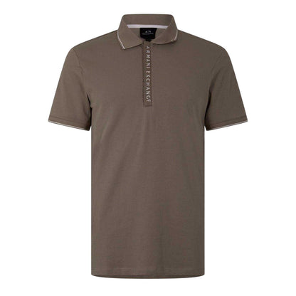 Cashew - Front - Armani Exchange Mens Stripe Quarter Zip Polo Shirt