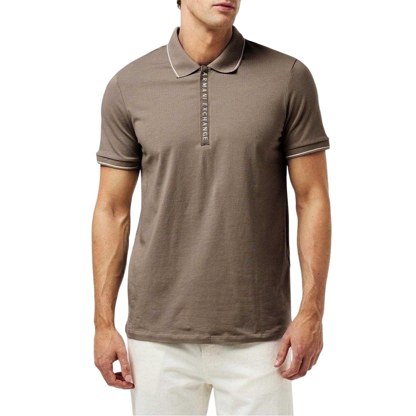 Cashew - Side - Armani Exchange Mens Stripe Quarter Zip Polo Shirt