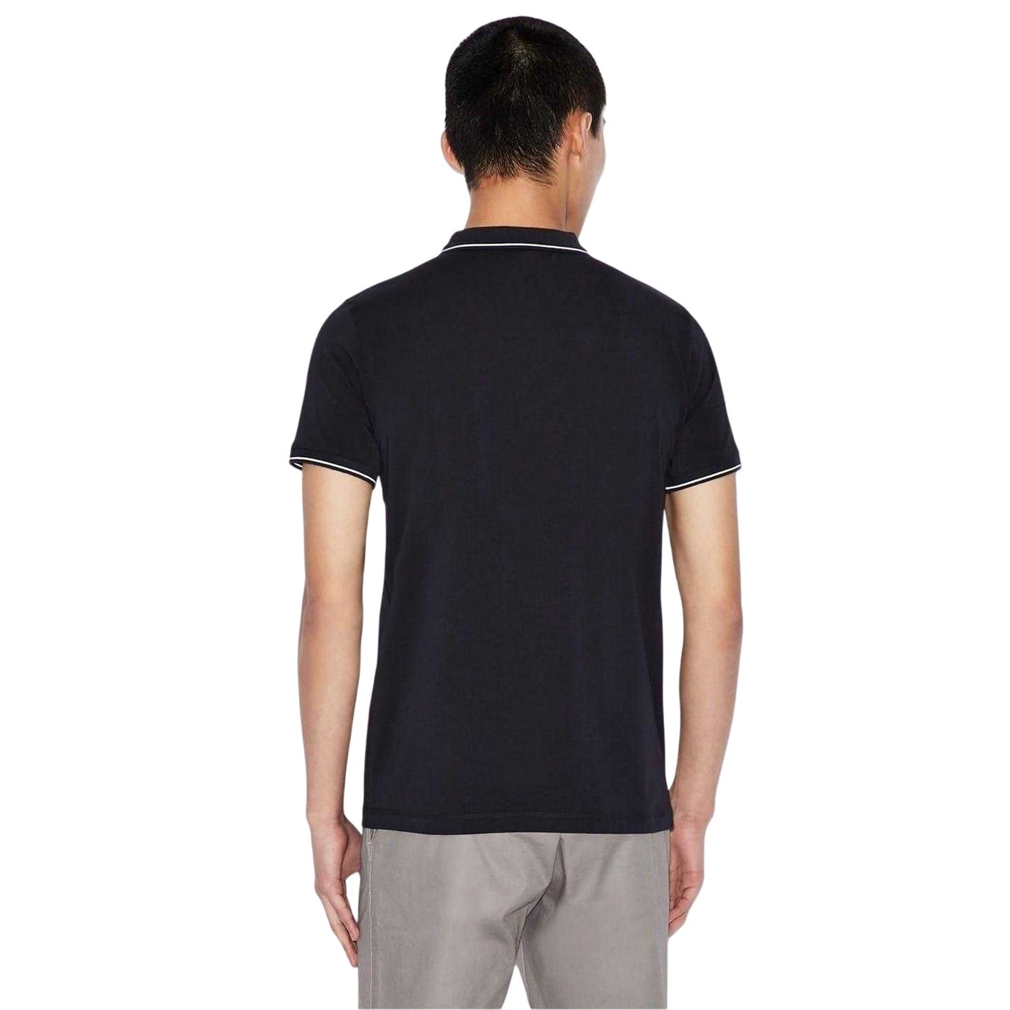 Dark Navy - Back - Armani Exchange Mens Stripe Quarter Zip Polo Shirt