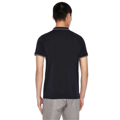 Dark Navy - Back - Armani Exchange Mens Stripe Quarter Zip Polo Shirt