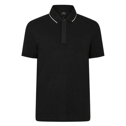 Black - Front - Armani Exchange Mens Stripe Quarter Zip Polo Shirt