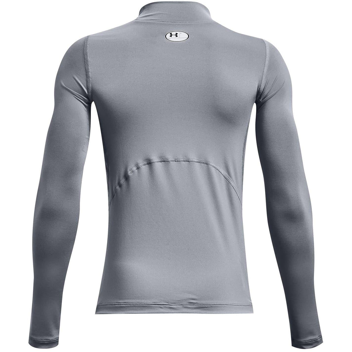 Grey - Back - Under Armour Childrens-Kids Compression Fitted Long-Sleeved Base Layer Top