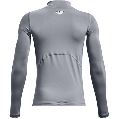 Grey - Back - Under Armour Childrens-Kids Compression Fitted Long-Sleeved Base Layer Top