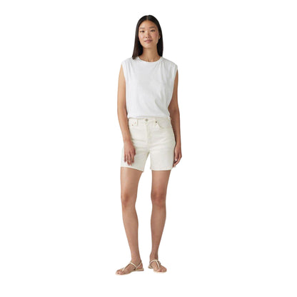 White - Side - Levis Womens-Ladies 501 Mid Thigh Shorts