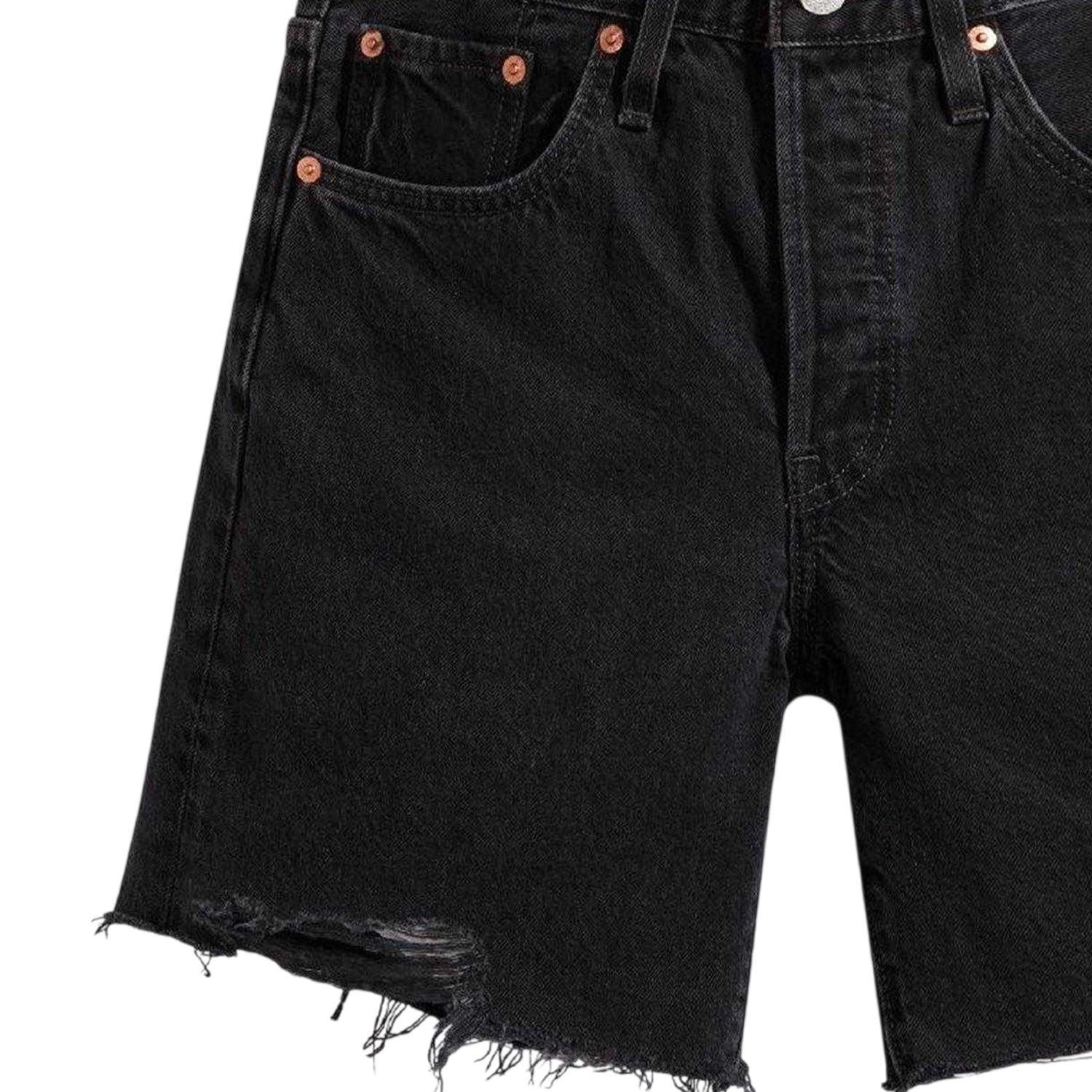 Black - Side - Levis Womens-Ladies 501 Mid Thigh Shorts
