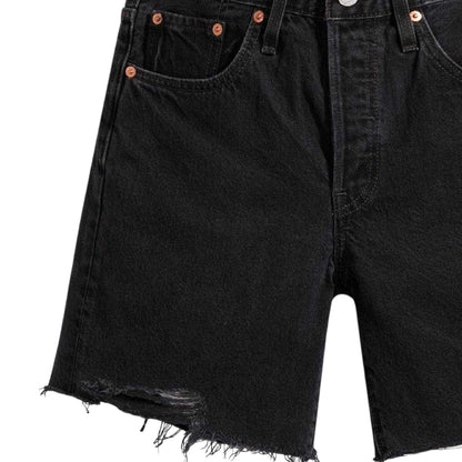 Black - Side - Levis Womens-Ladies 501 Mid Thigh Shorts