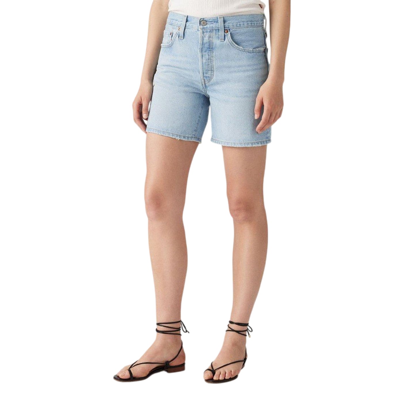 Blue - Side - Levis Womens-Ladies 501 Mid Thigh Shorts