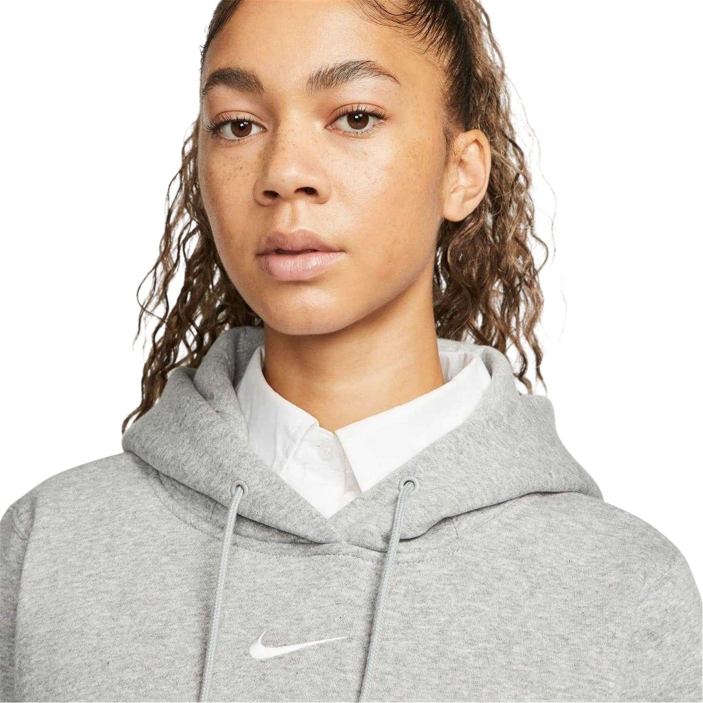 Grey - Side - Nike Womens-Ladies Phoenix Fleece Pull Over Hoodie