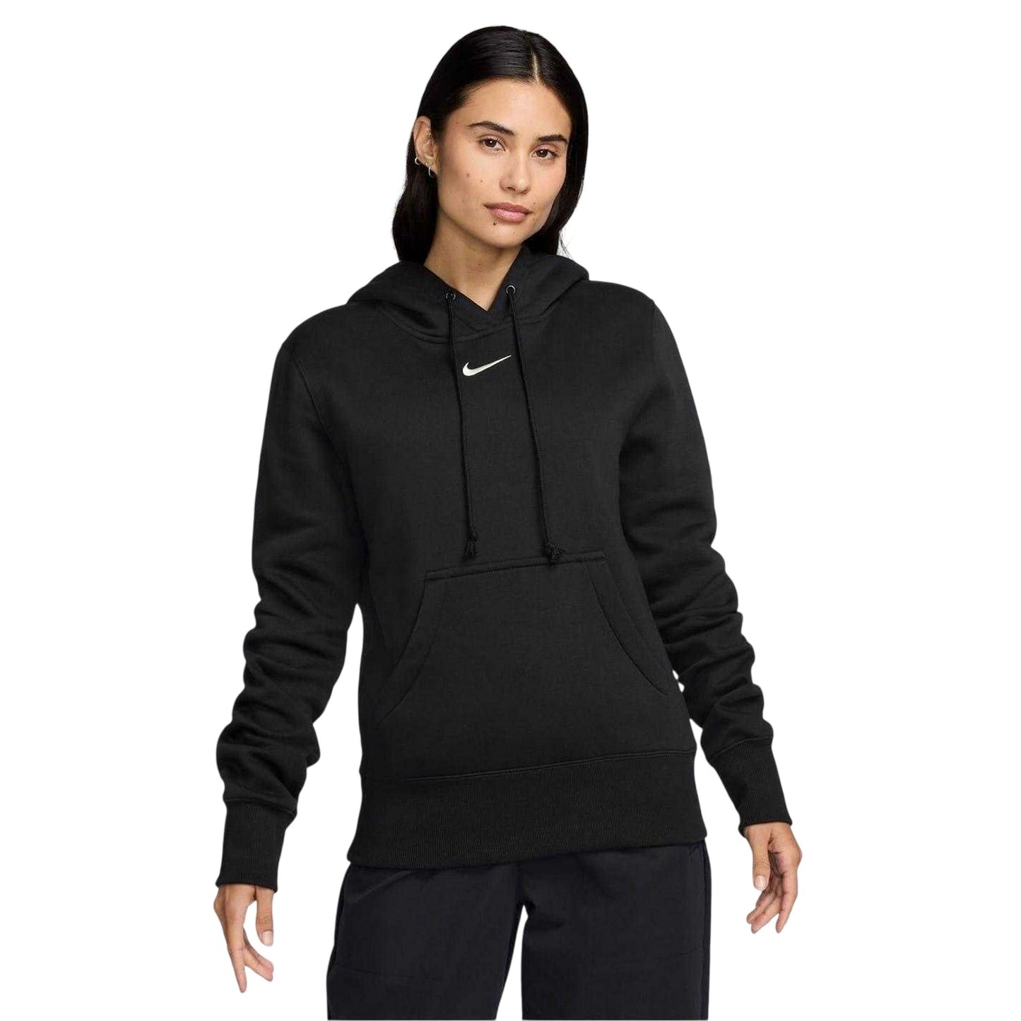 Black-White - Front - Nike Womens-Ladies Phoenix Fleece Pull Over Hoodie