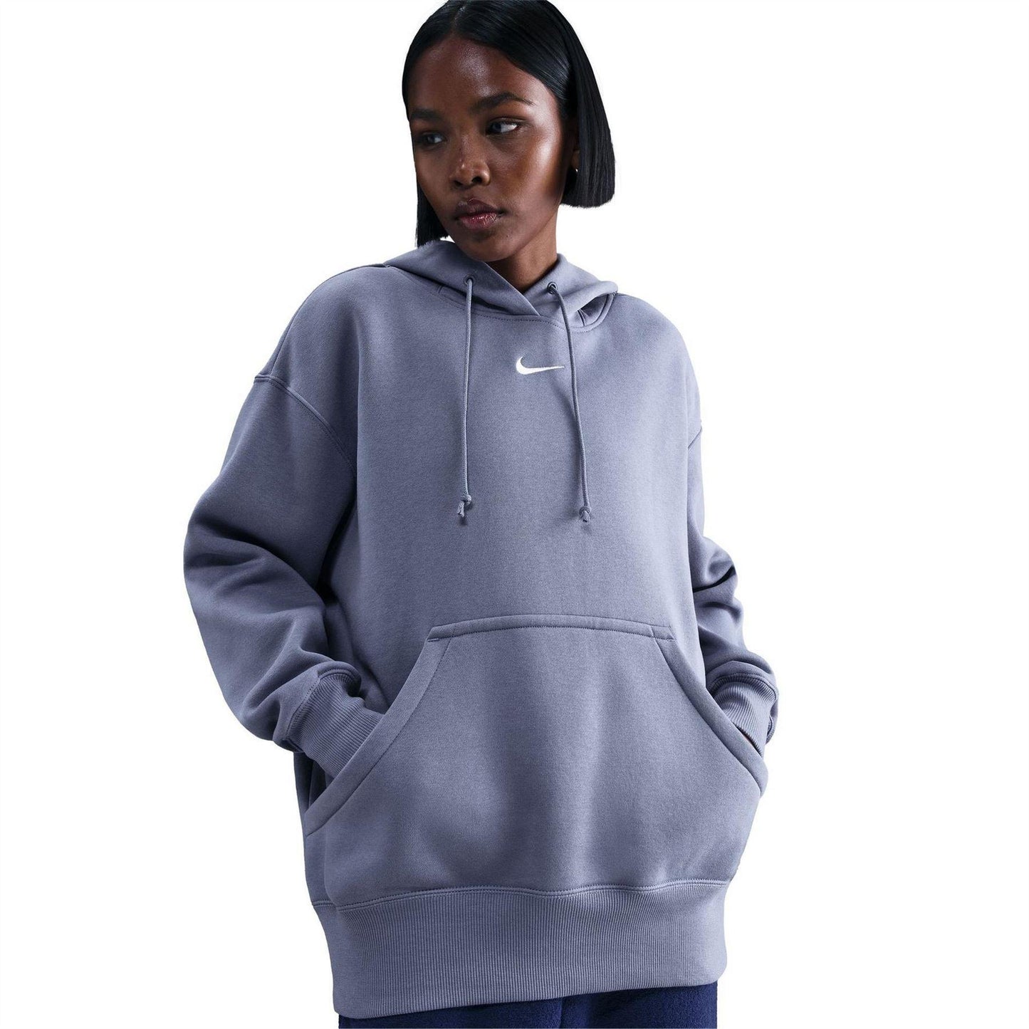 Indigo - Front - Nike Womens-Ladies Phoenix Fleece Pull Over Oversized Hoodie