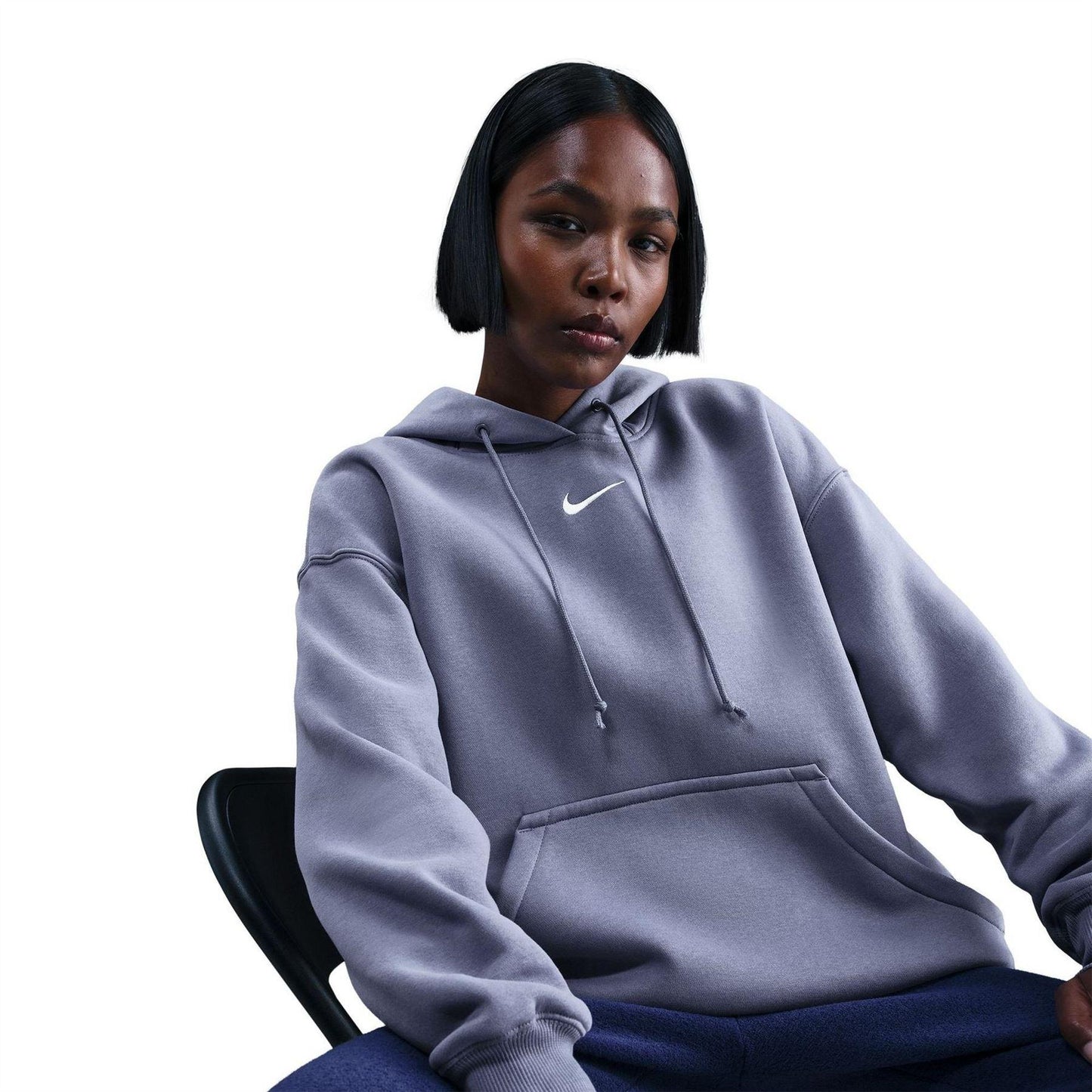 Indigo - Pack Shot - Nike Womens-Ladies Phoenix Fleece Pull Over Oversized Hoodie