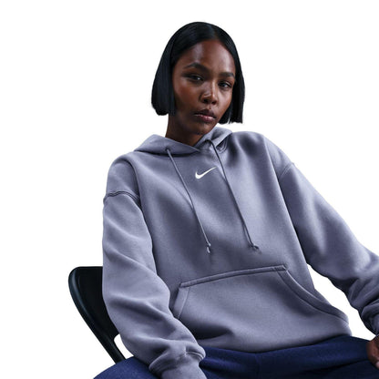 Indigo - Pack Shot - Nike Womens-Ladies Phoenix Fleece Pull Over Oversized Hoodie
