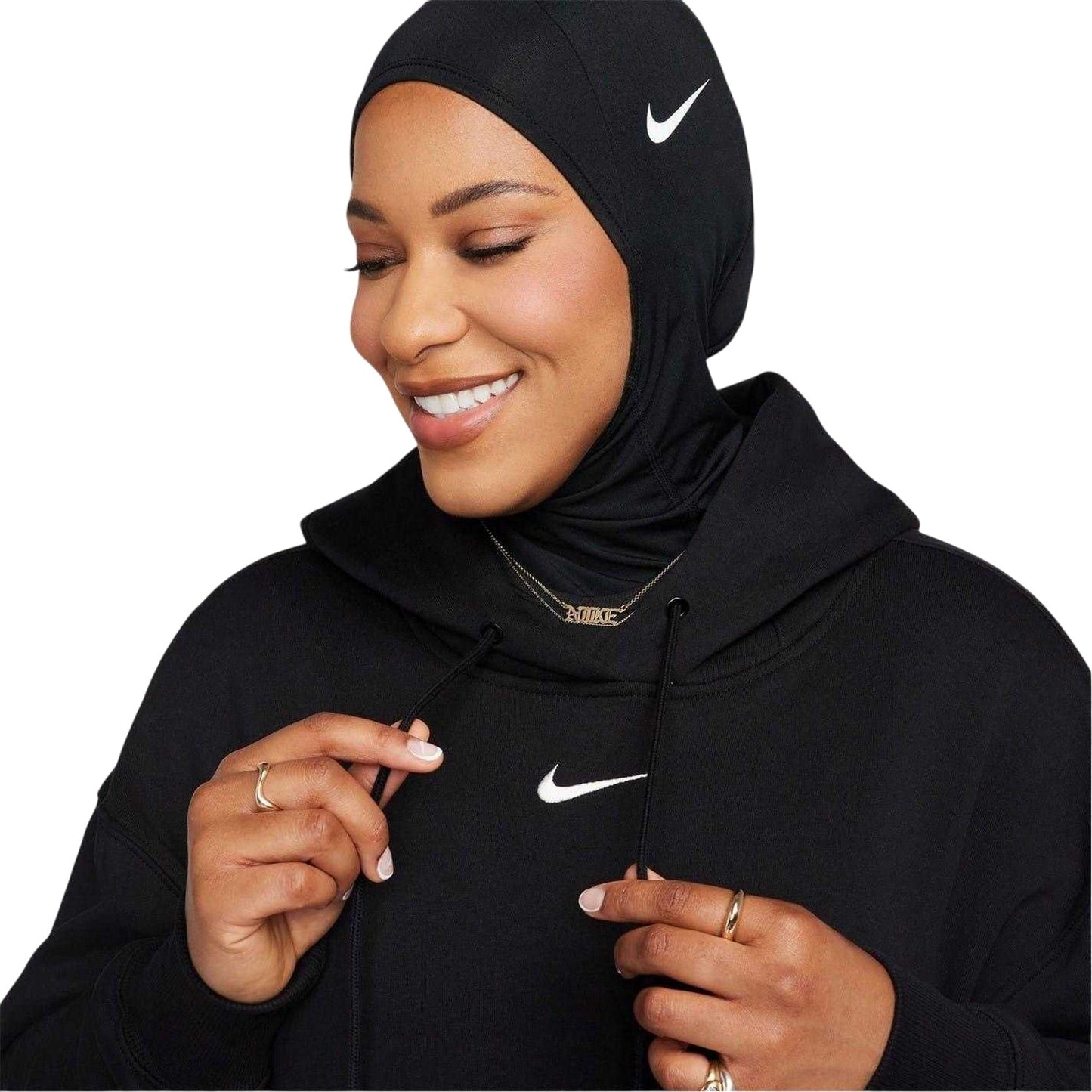 Black-White - Side - Nike Womens-Ladies Phoenix Fleece Pull Over Oversized Hoodie