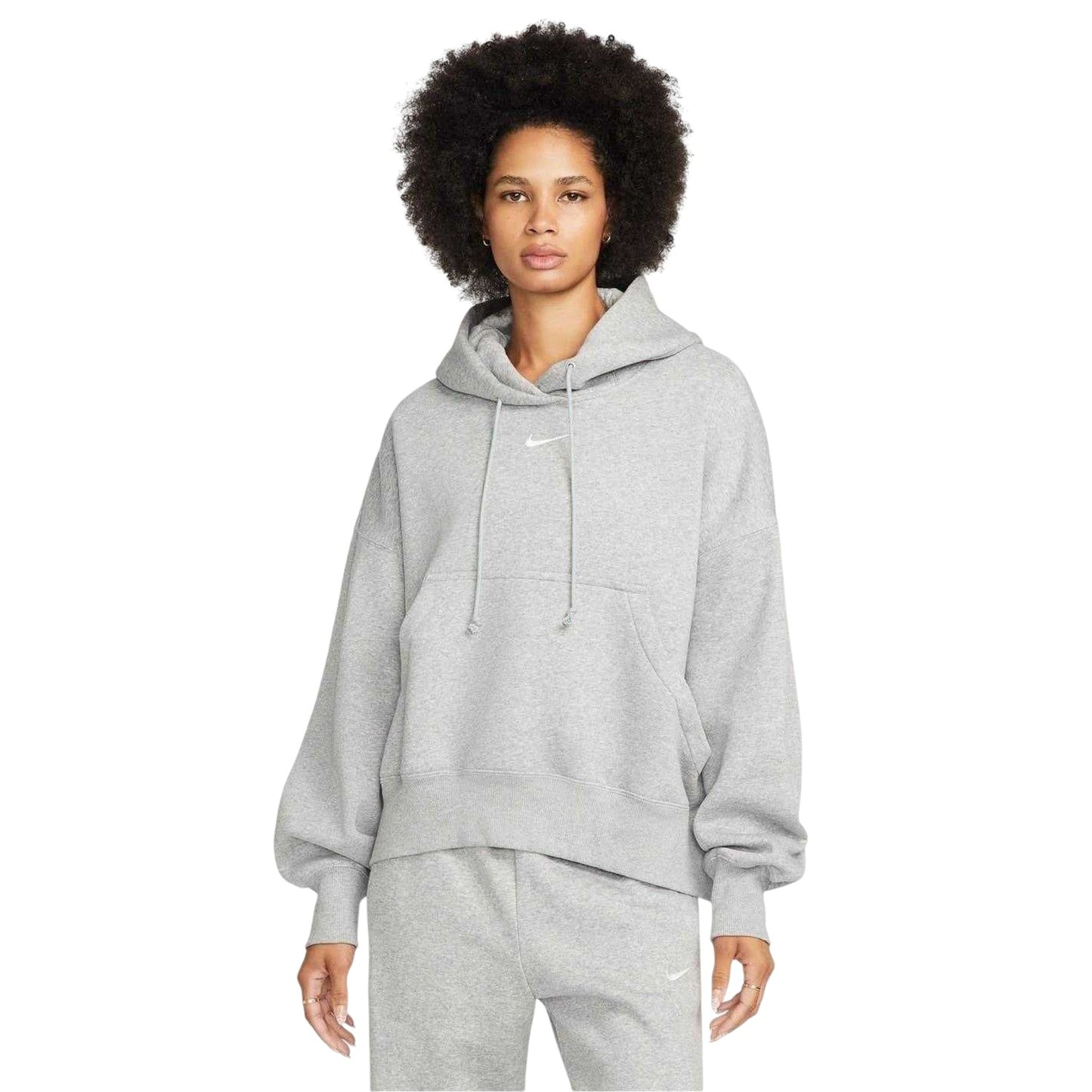 Grey Heather-White - Front - Nike Womens-Ladies Phoenix Fleece Pull Over Oversized Hoodie