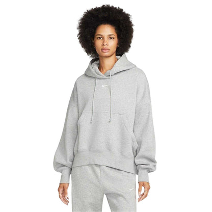 Grey Heather-White - Front - Nike Womens-Ladies Phoenix Fleece Pull Over Oversized Hoodie