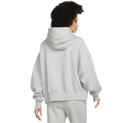 Grey Heather-White - Back - Nike Womens-Ladies Phoenix Fleece Pull Over Oversized Hoodie