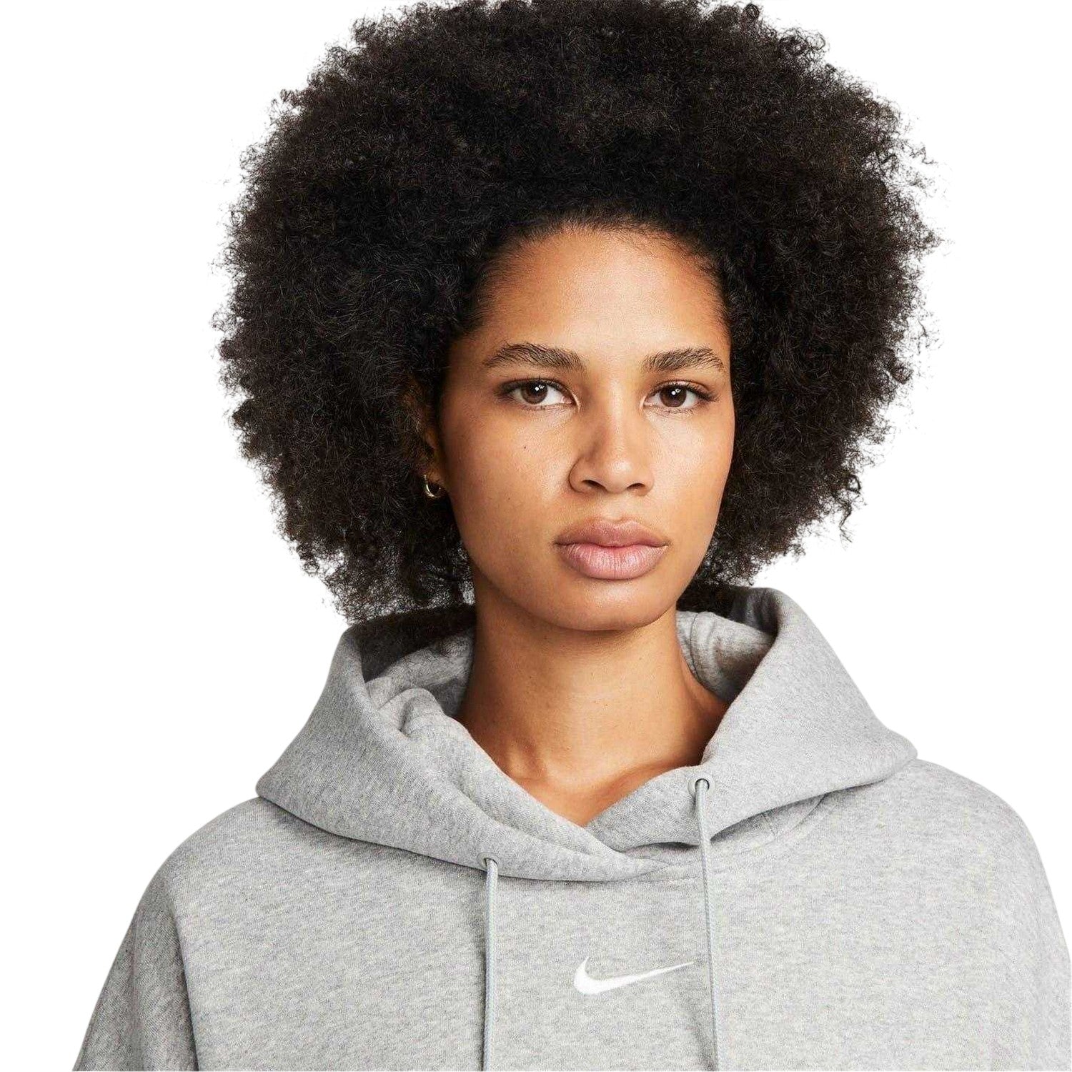 Grey Heather-White - Side - Nike Womens-Ladies Phoenix Fleece Pull Over Oversized Hoodie