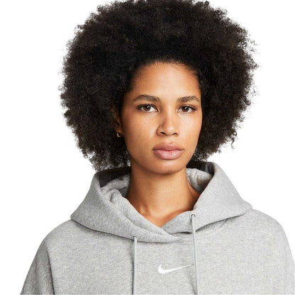Grey Heather-White - Side - Nike Womens-Ladies Phoenix Fleece Pull Over Oversized Hoodie