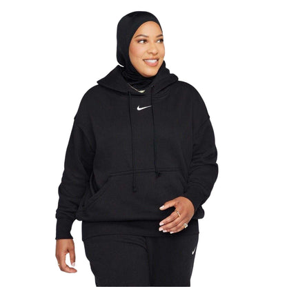 Black-White - Front - Nike Womens-Ladies Phoenix Fleece Pull Over Oversized Hoodie