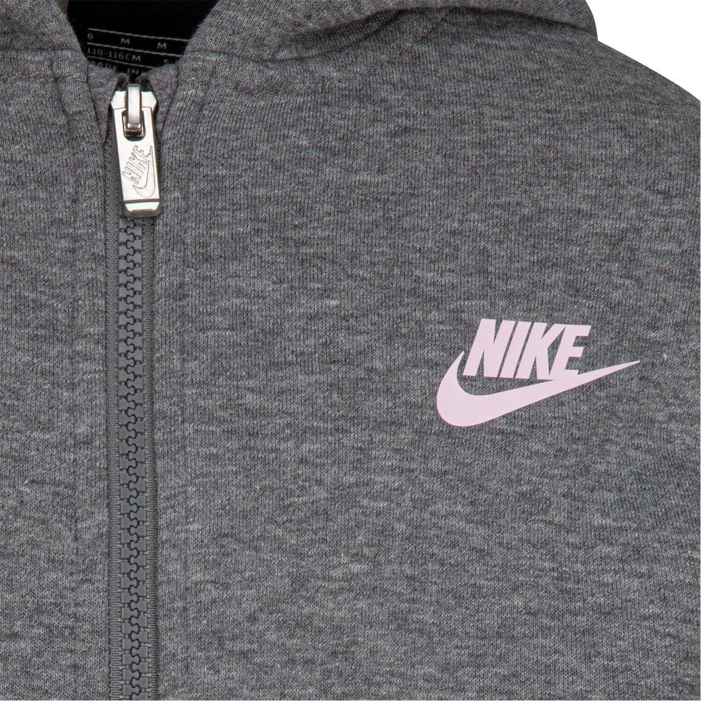 Carbon Heather - Side - Nike Childrens-Kids Embroidered Logo Cotton Full Zip Hoodie