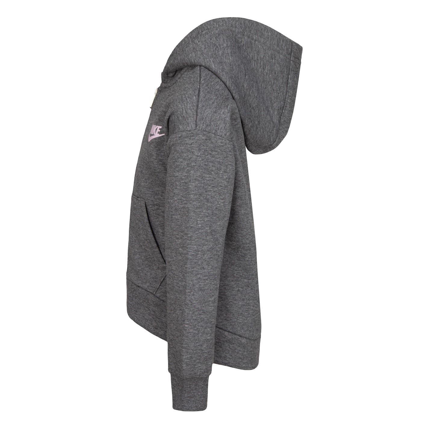 Carbon Heather - Pack Shot - Nike Childrens-Kids Embroidered Logo Cotton Full Zip Hoodie