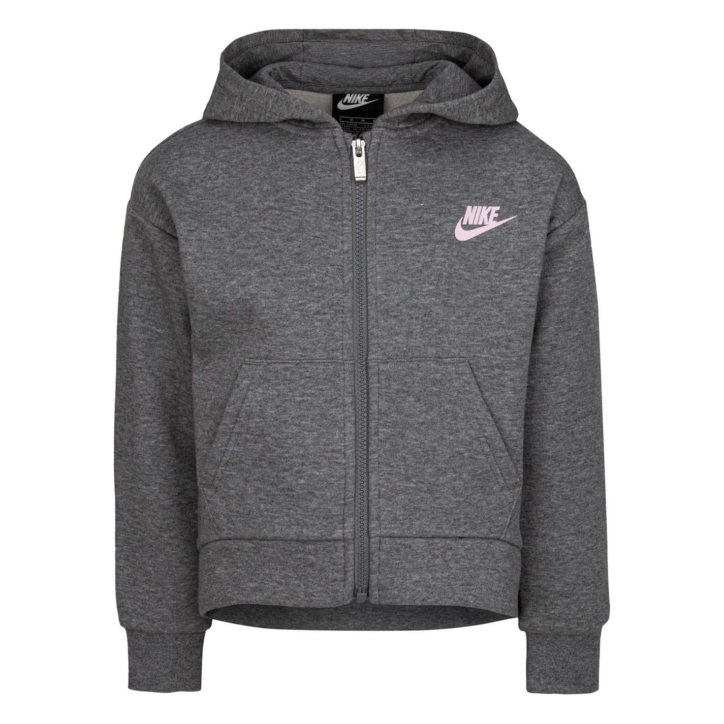 Carbon Heather - Front - Nike Childrens-Kids Embroidered Logo Cotton Full Zip Hoodie