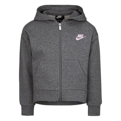 Carbon Heather - Front - Nike Childrens-Kids Embroidered Logo Cotton Full Zip Hoodie