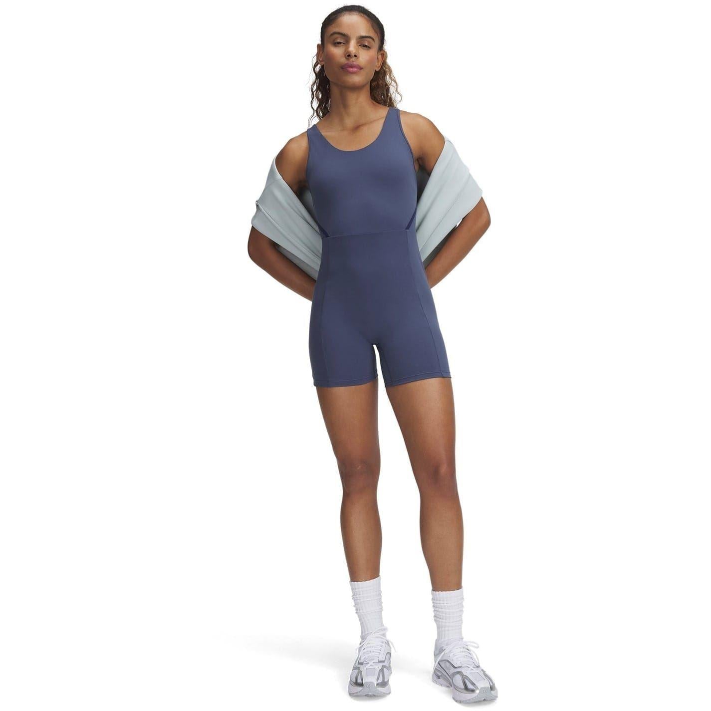 Grey - Side - Under Armour Womens-Ladies Motion Performance Bodysuit