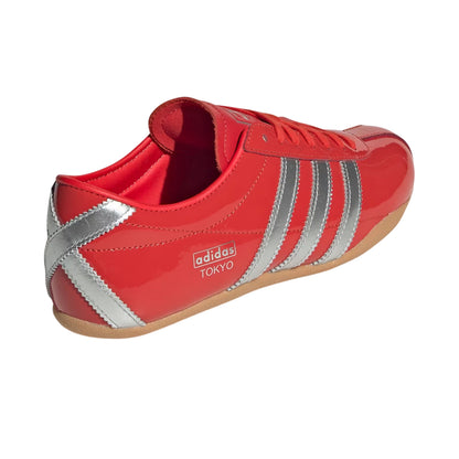 Red - Back - Adidas Womens-Ladies Tokyo 3 Stripes Leather Low Cut Trainers
