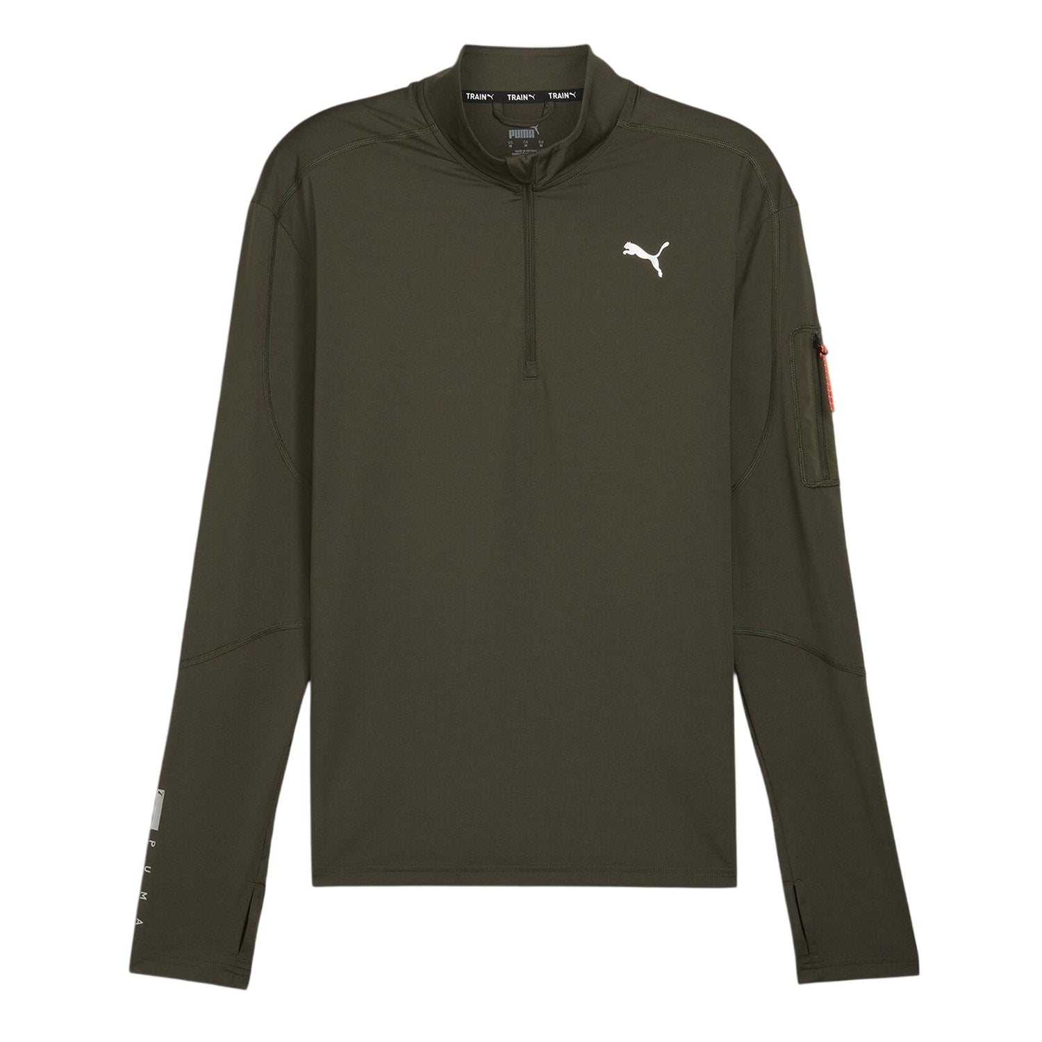 Dark Olive - Front - Puma Mens Cloudspun Quarter Zip Long-Sleeved Top