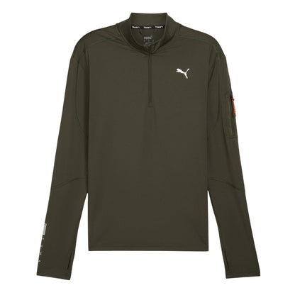 Dark Olive - Front - Puma Mens Cloudspun Quarter Zip Long-Sleeved Top