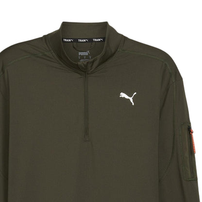 Dark Olive - Side - Puma Mens Cloudspun Quarter Zip Long-Sleeved Top