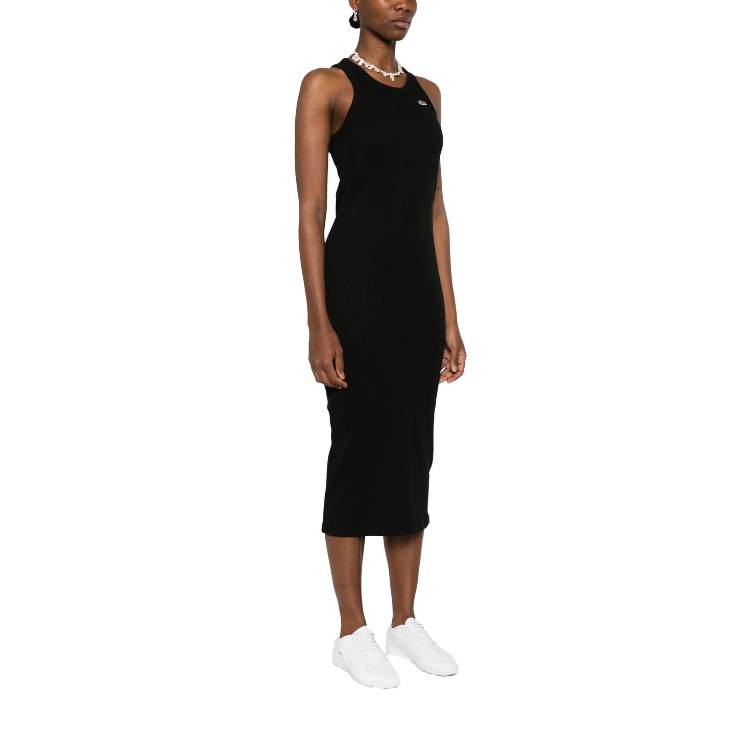 Black - Side - Lacoste Womens-Ladies Organic Cotton Sleeveless Midi Dress